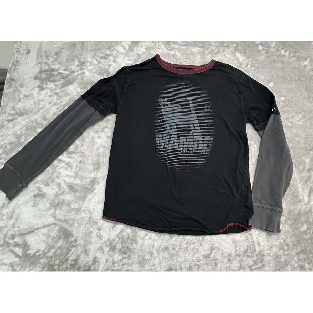 Mambo Australia Shirt Men's Size Large Black/Gray Thermal Sleeve Crew‎ Neck EUC